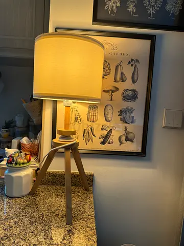 IKEA Lauters Wooden Tripod Table Lamp with Fabric Shade