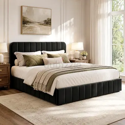 Soft round edges sleek line design king drawers bed