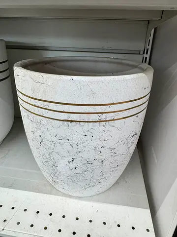 White Marble-Effect Decorative Plant Pot with Gold Bands