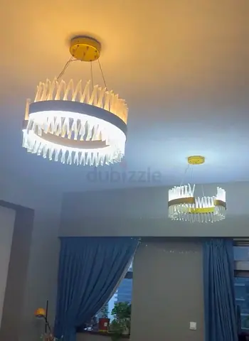 Modern double-ring crystal chandelier pendant lights - set of 2