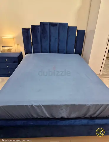 Blue  Queen Bed with Matching Headboard and Nightstand