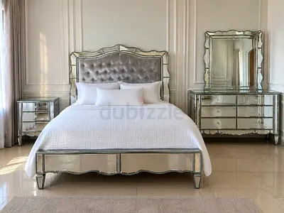 Mirrored King Size Bed with Matching Dresser & Nightstands - Elegant Set