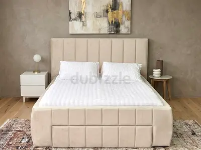 Beige Upholstered Queen Bed with Headboard Brand New