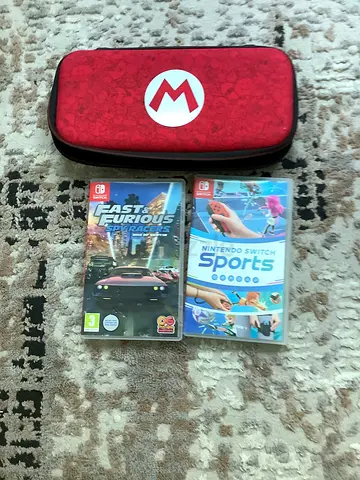 Nintendo Switch Mario carry case with 2 games (Nintendo Switch Sports, Fast & Furious)