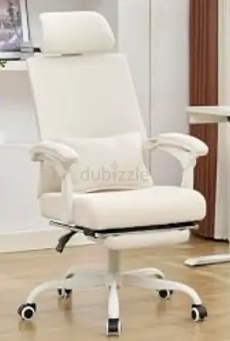 White Ergonomic Office Chair with Headrest and Footrest