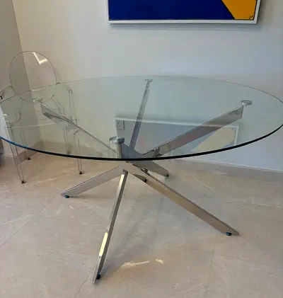 Designer Glass Round Dining Table with Base -  150 Seats 8
