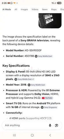 Sony BRAVIA 55" 4K UHD TV (KD-55X9000F) - Good Working Condition