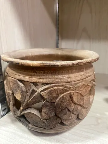 Hand-carved wooden planter / decorative pot
