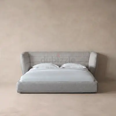 Brand new Light grey upholstered king bed with padded headboard