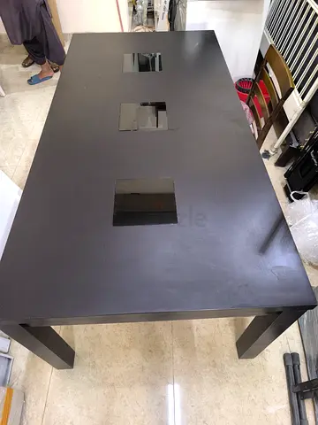 Dark Wooden Dining Table with Glass Inlays - Seats 8