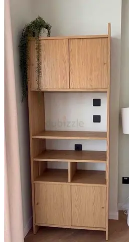 2 pieces Light Oak Wooden Storage Cabinet with Shelves and Doors
