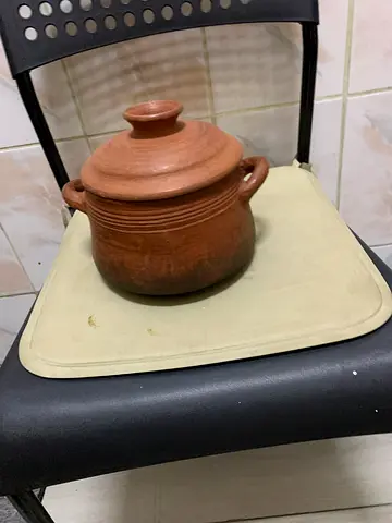 Handmade Clay Cooking Pot with Lid - Good Condition
