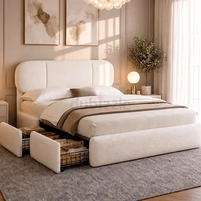 Round corner design 4 drawers double bed