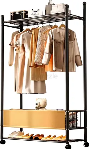 Metal Rolling Garment Rack with Storage Shelves
