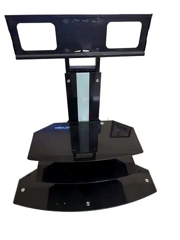 Black Glass TV Stand with Wall Mount and 2 Shelves