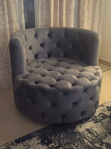 Round Tufted Accent Armchair chaise - Dark Grey
