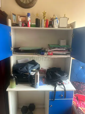 White storage cabinet with shelves and drawers - used, good condition