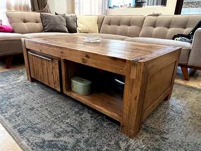 Solid Wood Rustic Coffee Table + Matching TV Console – Excellent Condition