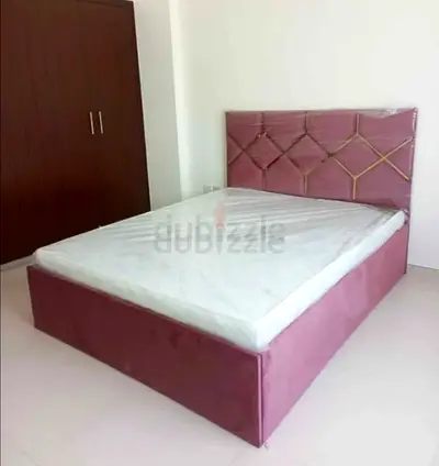 Queen size upholstered bed frame with headboard - dusty pink