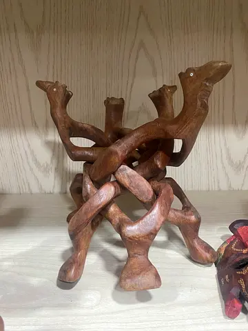 Hand-carved Interlocking Wooden Sculpture / Decorative Stand