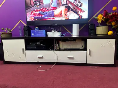 Wooden TV Entertainment Unit with Storage - White & Dark Brown