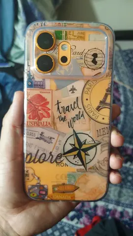 Used smartphone with travel-themed protective case (good working condition)