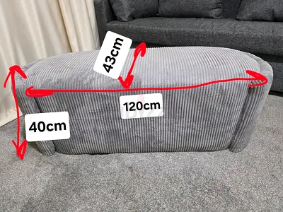 PAN Home Grey Corduroy Upholstered Bench / Ottoman – 120cm