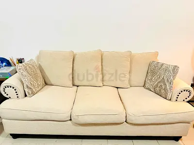 Beige 3+2 Fabric Sofa with Decorative Cushions