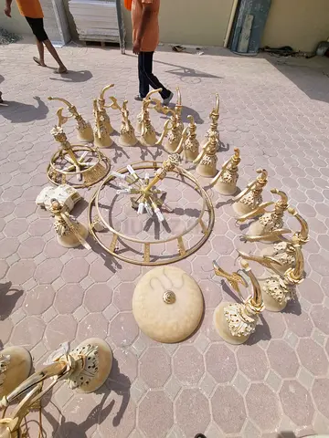 Large Ornate Multi-Arm Chandelier — Set of Parts (Ivory & Gold)
