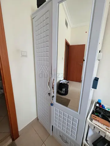 6 ft, double door, White Freestanding Wardrobe with Full-Length Mirror - Good Condition