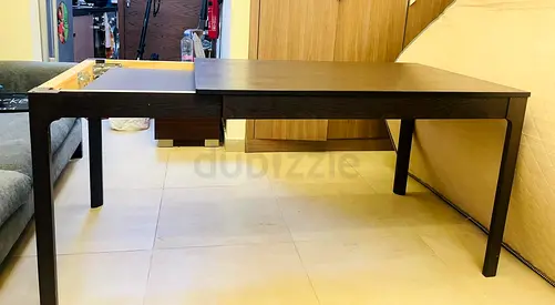 Extendable Dark Wood Dining Table with Sliding Leaf