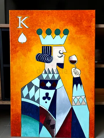 Hand-painted King of Spades Playing Card Artwork on Canvas