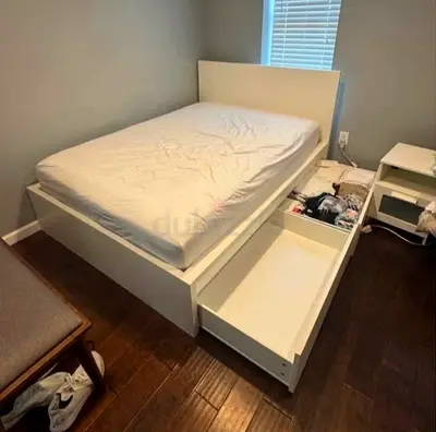 Ikea king size bed with mattress and storage drawers