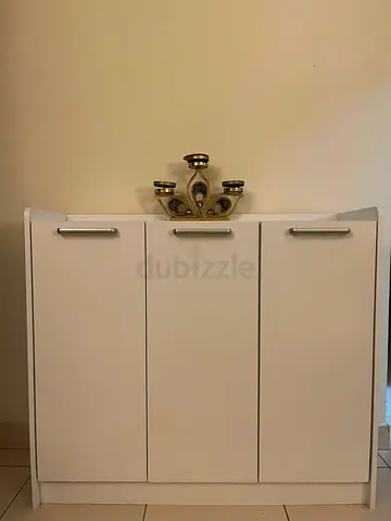 3-Door White Shoe Cabinet