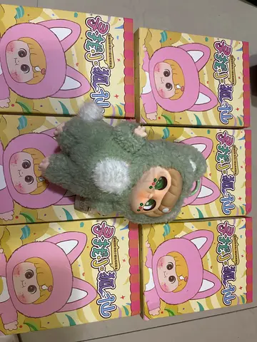 Cute green plush fox doll with 5 boxed mystery dolls (collection)