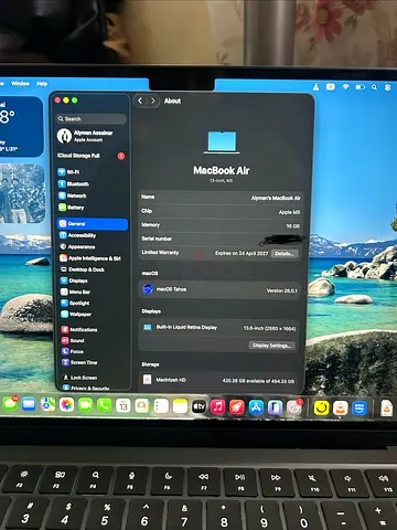 MacBook Air m5 16 gb ram 512gb storage 13 inch display - purchased april 25 th 7 month warranty rema