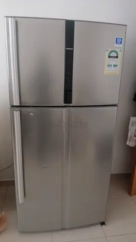 Hitachi Silver Double Door Refrigerator – Good Condition, 10-Year Warranty Sticker