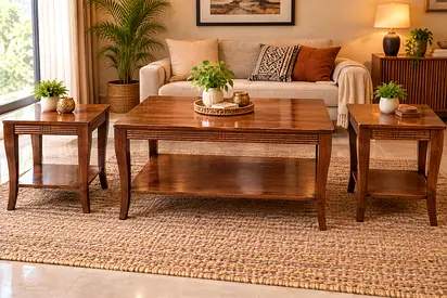 Antique 3-Piece Wooden Table Set | Large Coffee Table + 2 Side Tables