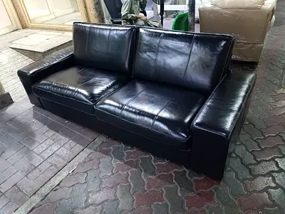Black Leather 3-Seater Sofa - Good Condition