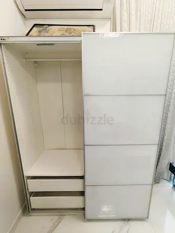 White Sliding Door Wardrobe with Drawers - Good Condition
