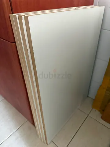 4 White laminated MDF boards / shelving panels - excellent condition Width 73 cm x Depth- 53 cm