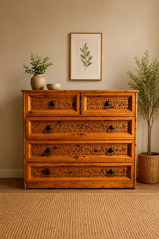 Hand-Carved Solid Wood Chest of Drawers