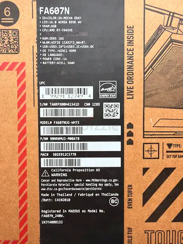 Asus A16 Gaming Laptop 16 Inch 144Hz Display, AMD Ryzen R7