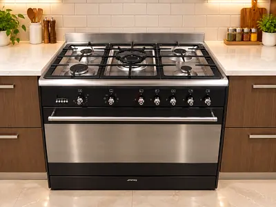 Smeg brand top gas oven electric Stainless Steel 5-Burner Gas Cooker like new condition
