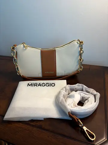 Miraggio cream and tan shoulder bag with chain strap
