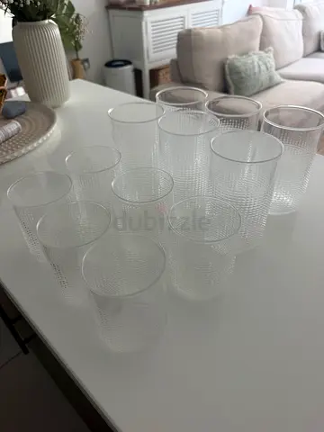 CRATE &BARREL Set of 12 Clear Textured Drinking Glasses - Good Condition