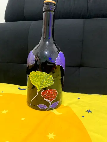 Self Hand-painted Decorative Glass Bottle — Floral Design