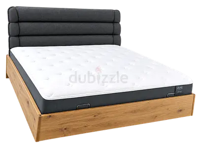 Modern Wooden Bed Frame with Upholstered Headboard and Luxe Ortho Mattress