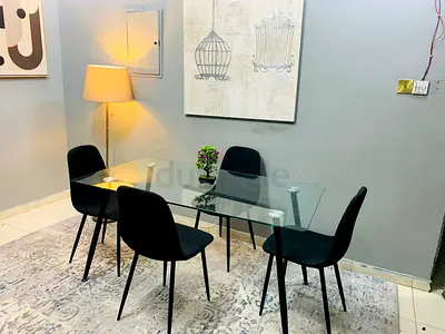 Glass Top Dining Table with 4 Black Chairs - Modern Set