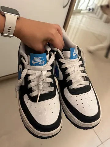 Nike Air low-top sneakers, white/black/blue, gently used